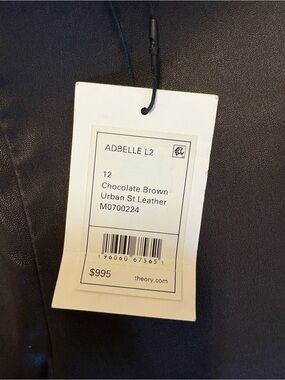 Theory Chocolate Brown Leather Piece with White Tag
